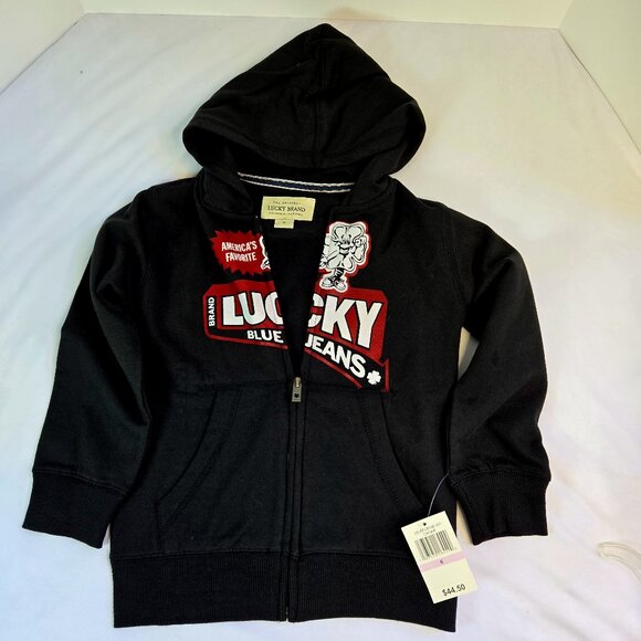 LUCKY BRAND Zip Up Hooded Sweatshirt  Sz: 6 Black - Unisex - Picture 3 of 7
